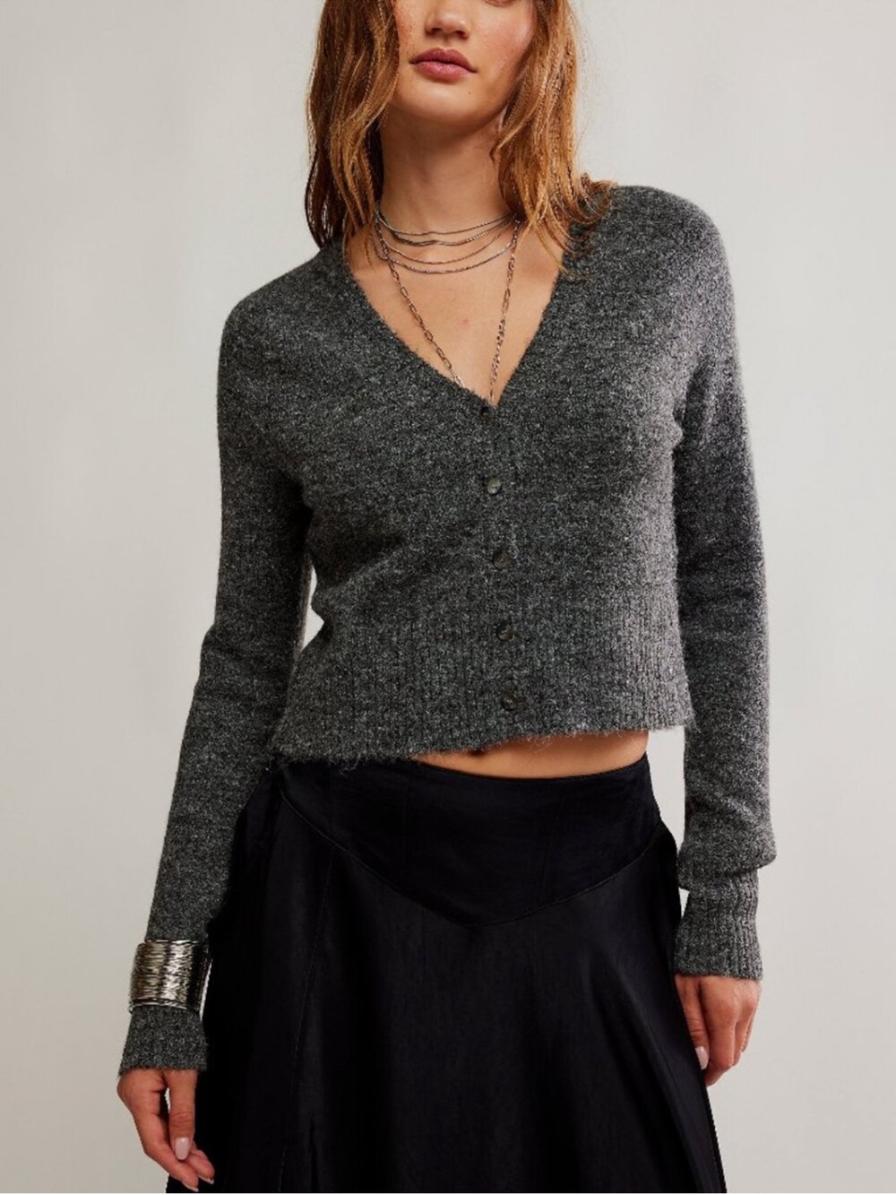 Free People School Girl Crop Cardigan Charcoal Gray Size Medium NWOT